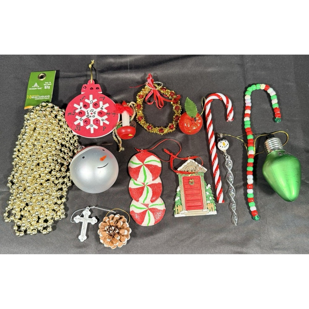 Holiday Time Christmas Ornaments Lot 14pc Mixed Red Green Gold Tree Decor Set